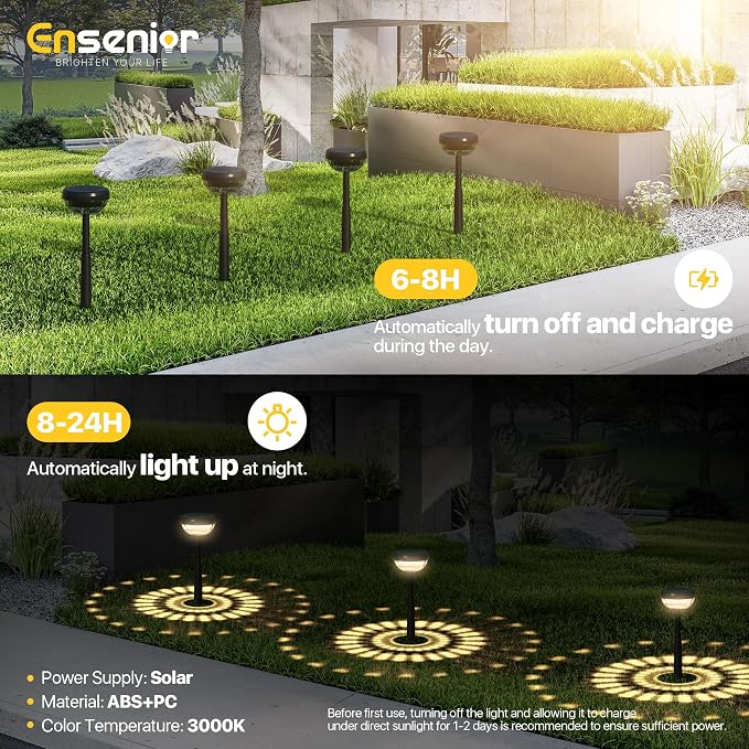 Ensenior 6-Pack Solar Lights Outdoor, Auto ON/Off 3000K LED Solar Garden Lights - Image 7