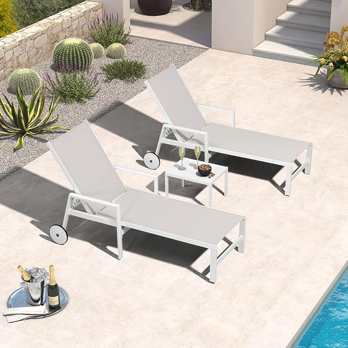 PURPLE LEAF Outdoor Lounge Chairs Set of 2 White Aluminum Chaise Lounge Chaisr by PURPLELEAF