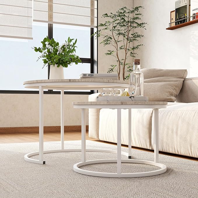 HOJINLINERO Round Coffee Table, Nesting Coffee Table Set of 2, Center Tables - Image 6