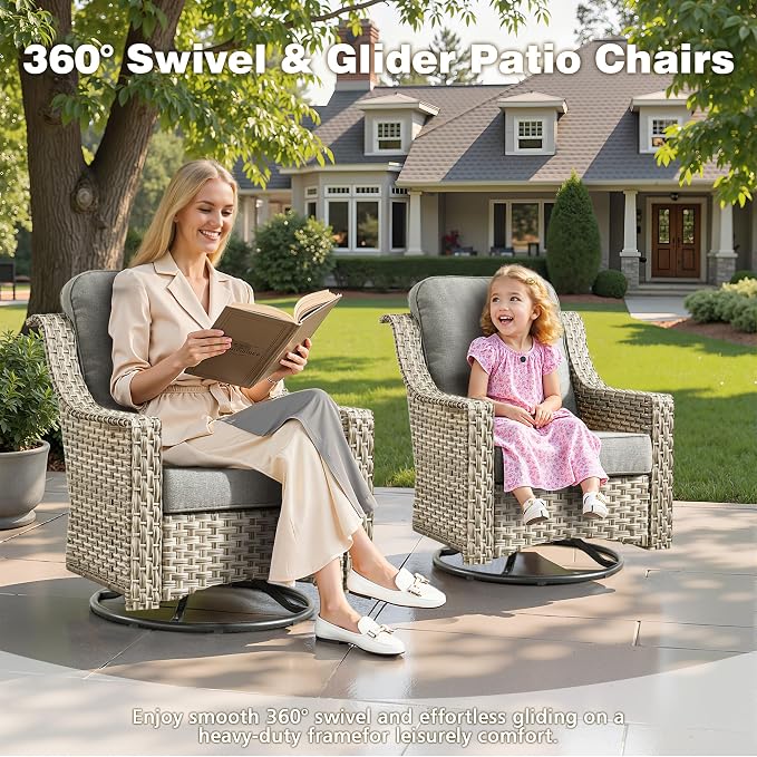 11 Pieces Outdoor Patio Furniture Set, Rattan Wicker Sectional Swivel Rocker - Image 4