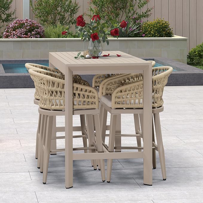 PURPLE LEAF Outdoor Rattan 24" Counter Height Bar Stools Chair Set of 2 - Image 9