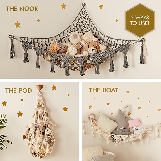Macrame DreamLights Boho Stuffed Animal Storage Net Hammock Extra Large Plush - Image 4