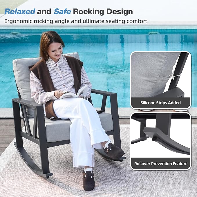 Outdoor Patio Rocking Chairs Set of 2, 3 Pieces Patio Porch Furniture Set - Image 3