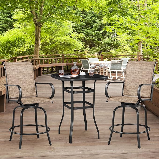 Yaheetech Patio Swivel Bar Stools Outdoor Chairs Set of 6 Outdoor High Bistro - Image 4