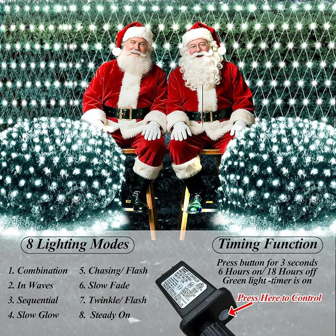 8ft x 8ft Net Lights, 180LED Gazebo Lights Outdoor 8 Modes Timer, Waterproof - Image 2