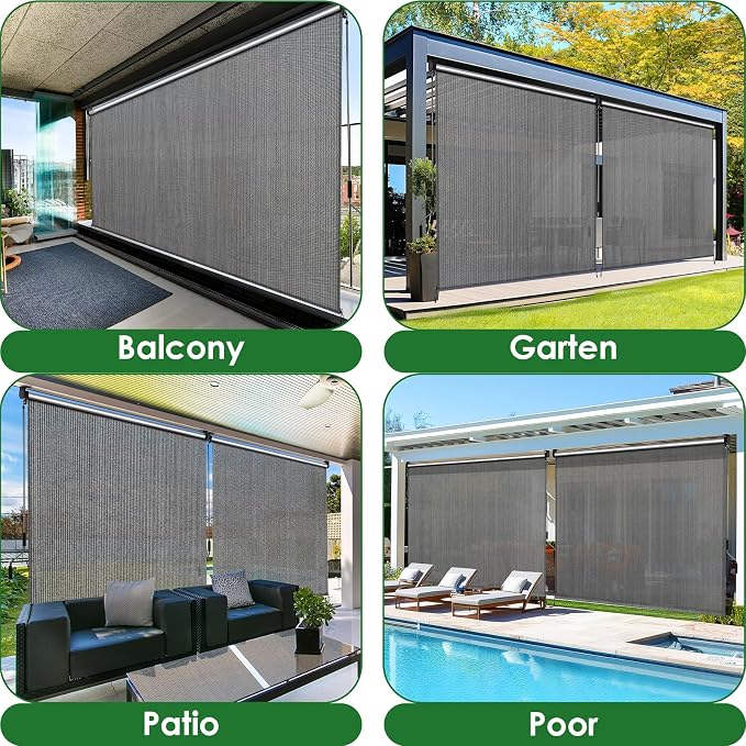 LIFERUN Outdoor Roller Sun Shade 8' W x 6' H, HDPE Shade Cloth - Image 9