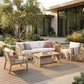 5-Piece Outdoor Acacia Wood Frame Sofa Set, Patio Hand Woven Rope Conversation by JIVOIT