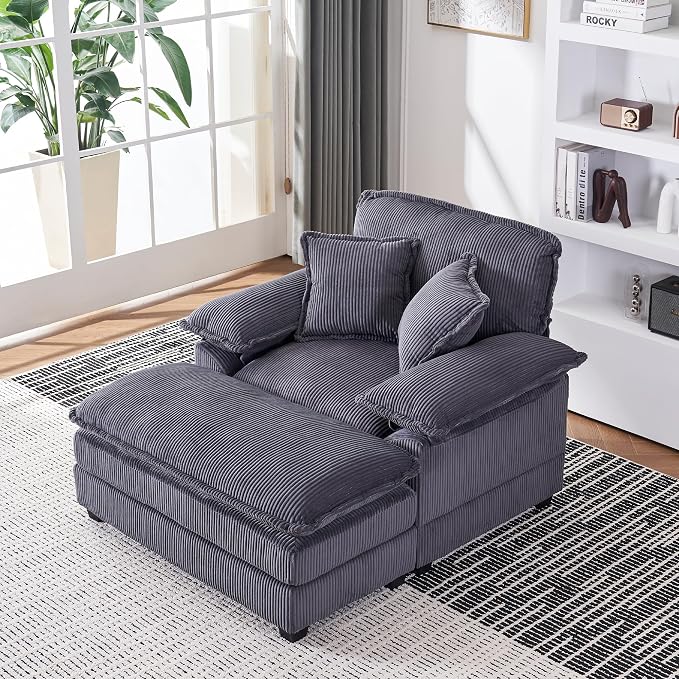 46.9" W Oversized Chair with Ottoman, Corduroy Upholstered Chaise Lounge Chair - Image 7