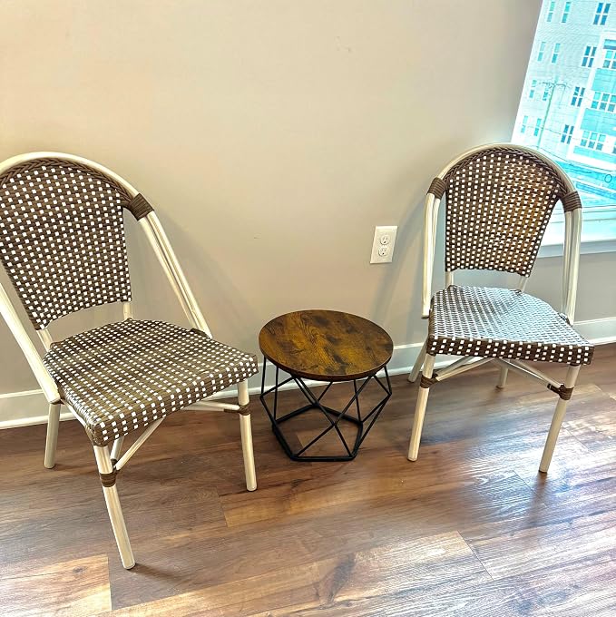 PURPLE LEAF Dining Chair Set of 2 Outdoor French Bistro Chairs Hand-Woven - Image 2