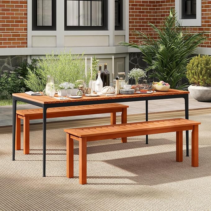 Tangkula 47 Inch Patio Wood Bench, 2-Person Backless Bench w/Slatted Seat - Image 4