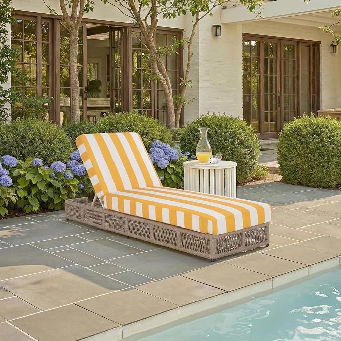 SAFAVIEH Outdoor Collection Gillian Heather Tan & Yellow Stripe Chaise Lounge - Image 2