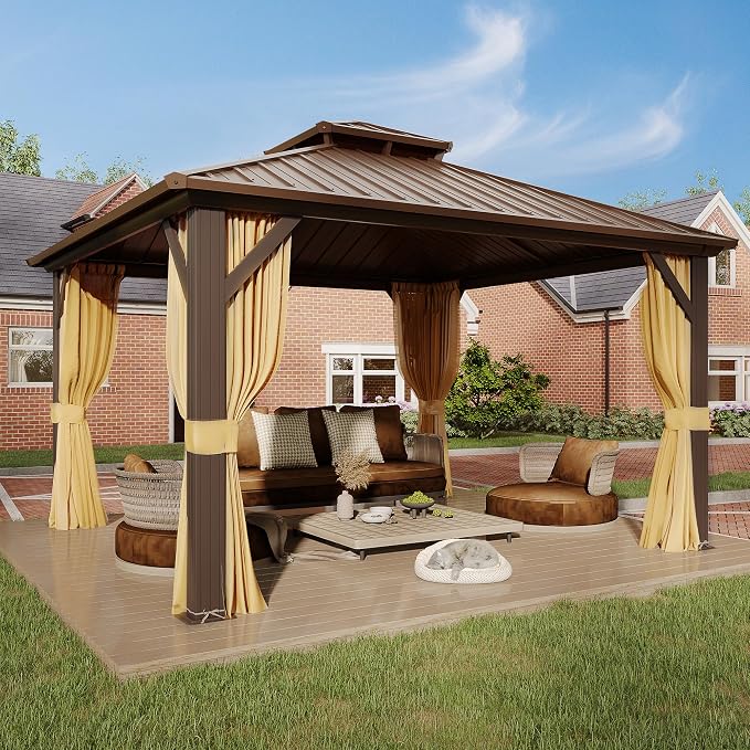 MELLCOM 12' x 12' Gazebo, Hardtop Double Roof Gazebo by MELLCOM