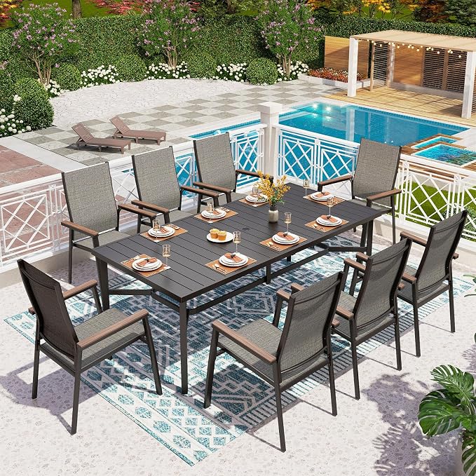 PHI VILLA 9 PCS Patio Dining Set, Aluminum Outdoor Furniture, Patio Table and by PHIVILLAThepioneerofcomfortablehouseholdsupplies