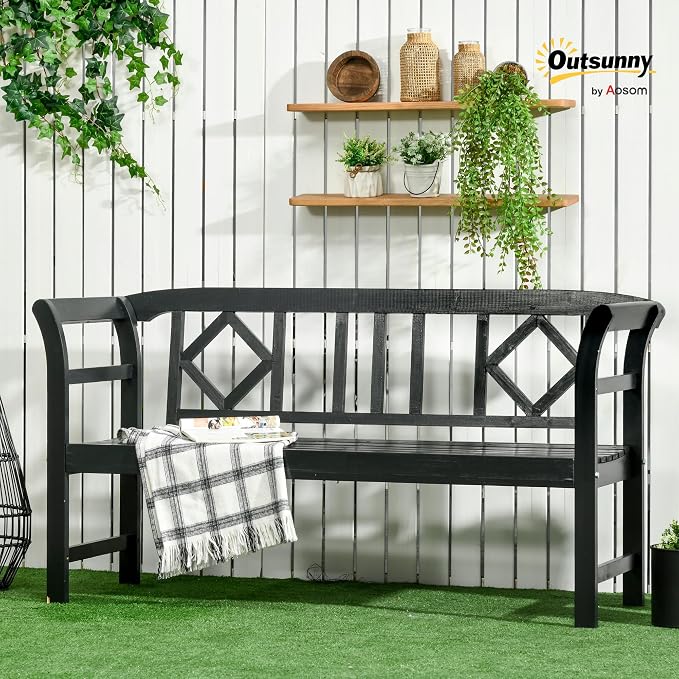 Outsunny Wooden Patio Bench, Outdoor Garden Bench - Image 2