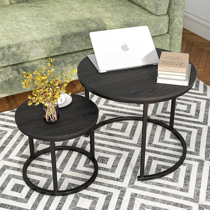 HOJINLINERO Round Coffee Table, Nesting Coffee Table Set of 2, Center Tables - Image 2