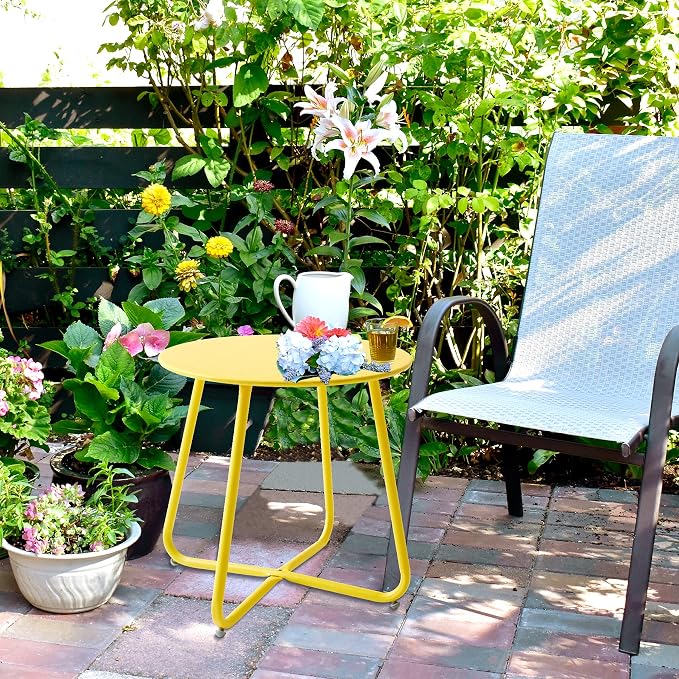 Outdoor Table Small Patio Side Table Waterproof Round Metal Side Table Weather - Image 7