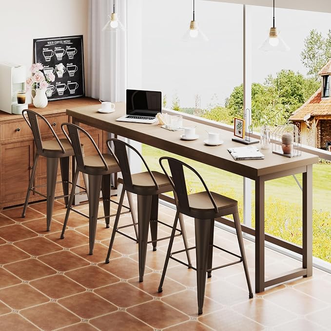 ALISH 30 Inch Industrial Bar Stools Set of 4, High Back Metal Barstools - Image 7