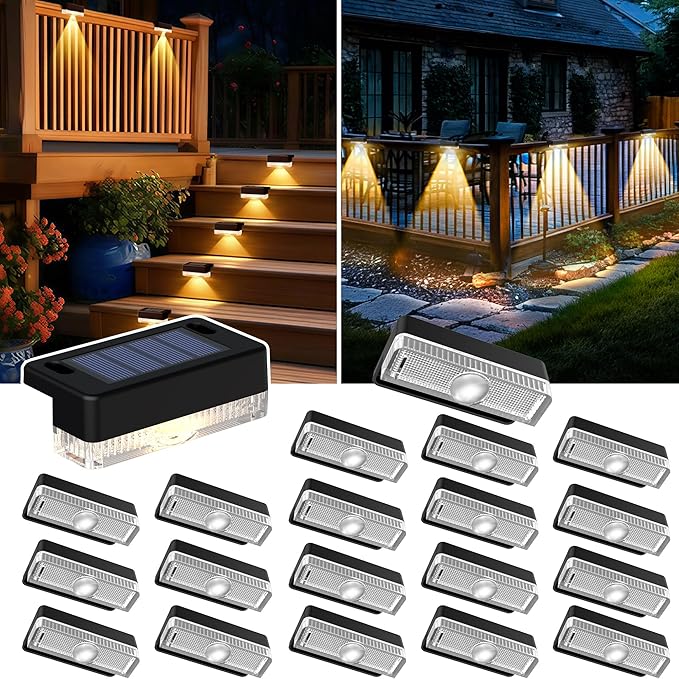 Solar Deck Lights Outdoor 20 Packs, Solar Powered LED Step Lights Waterproof by AUDERWIN