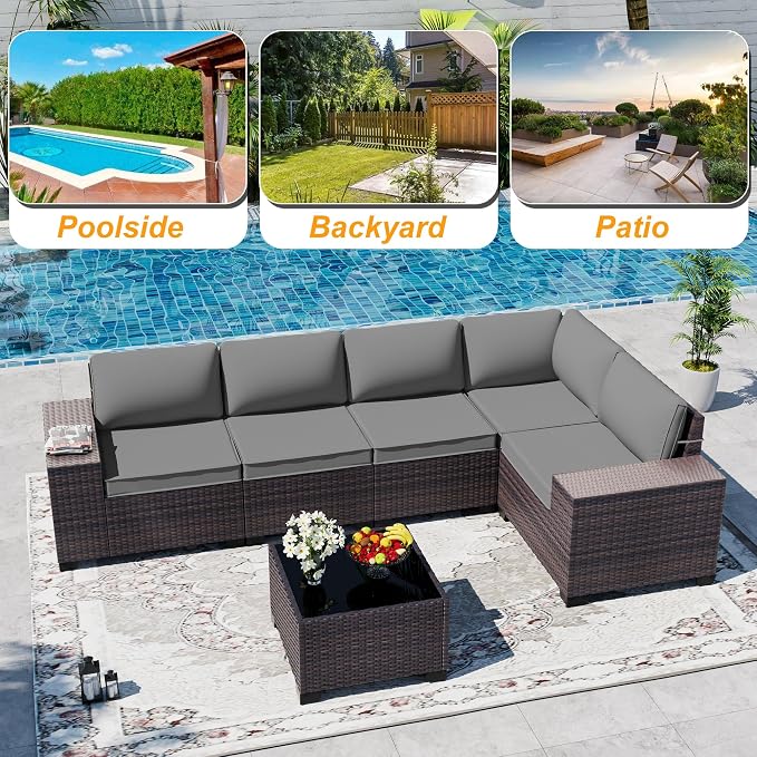 Outdoor Patio Furniture Set, 6 Pieces Outdoor Sectional Furniture High Backrest - Image 9