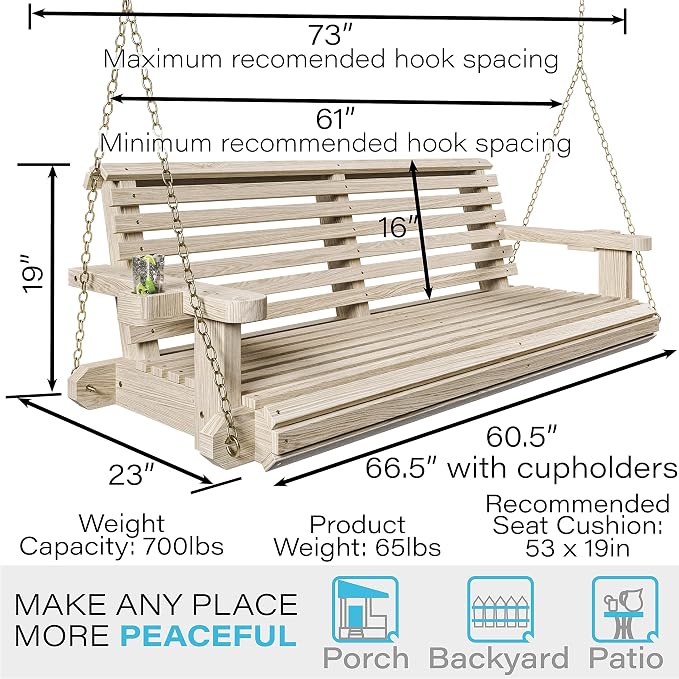 Porchgate Amish Heavy Duty 800 Lb Roll Comfort Treated Porch Swing W/Chains - Image 6