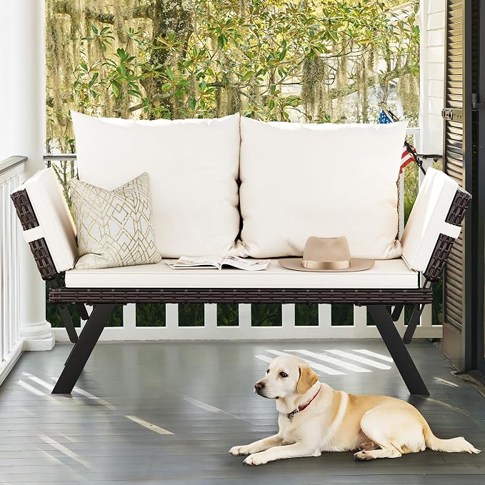 Flamaker Outdoor Convertible Sofa, Woven Rattan Patio Furniture Sunbed - Image 2
