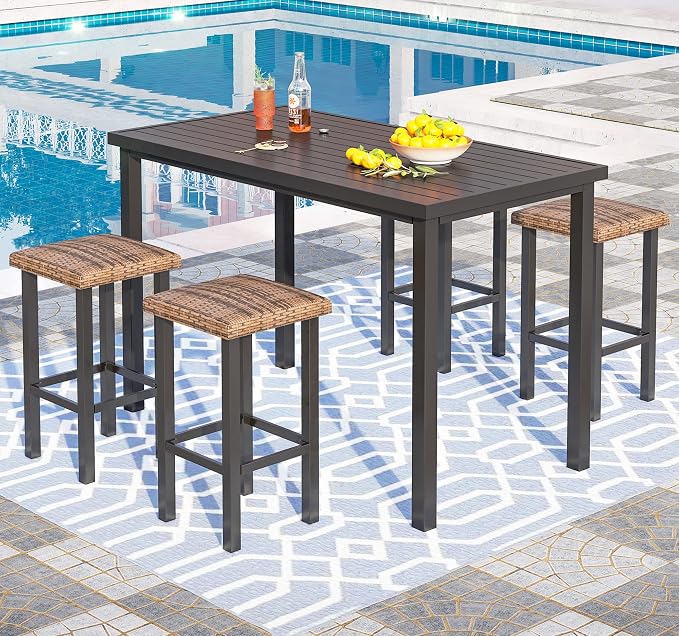 PHI VILLA 5 Piece Patio Bar Set, Bar Height Outdoor Dining Set - Image 7