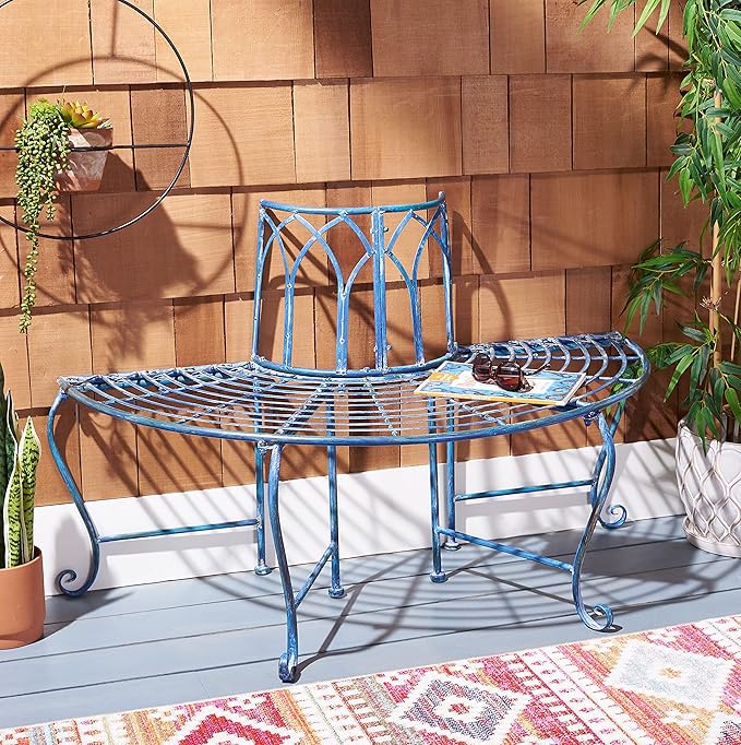 SAFAVIEH Outdoor Furniture Collection – Abia Antique Blue Distressed Wrought - Image 2