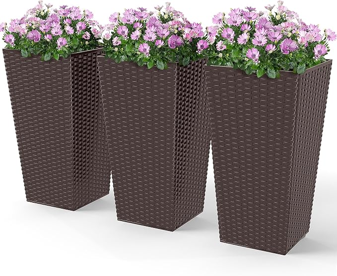 Outsunny Tall Planters for Outdoor Plants Set of 3, 24 in Taper Planters by Outsunny