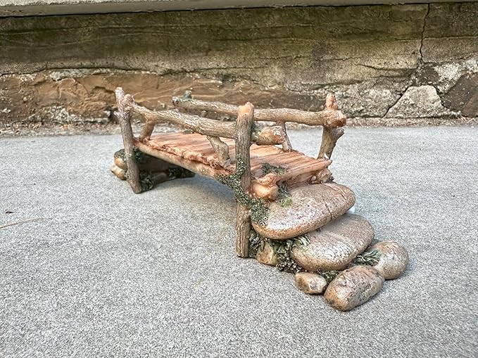 Fairy Garden Bridge, Stone and Log Design, 7.5" Wide - Image 2
