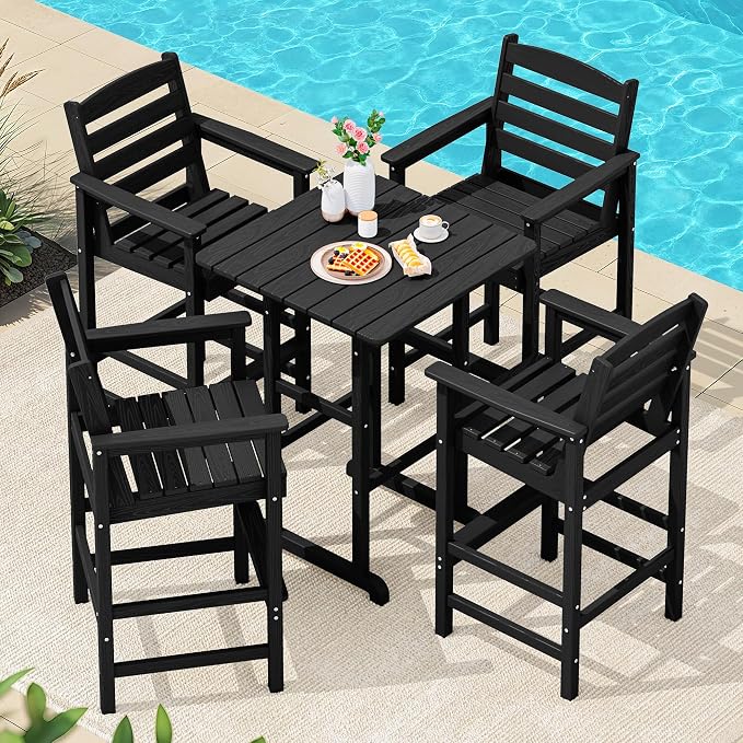 SERWALL 5-Piece Adirondack Bar Chairs Set, HDPE Adirondack Barstools by SERWALL