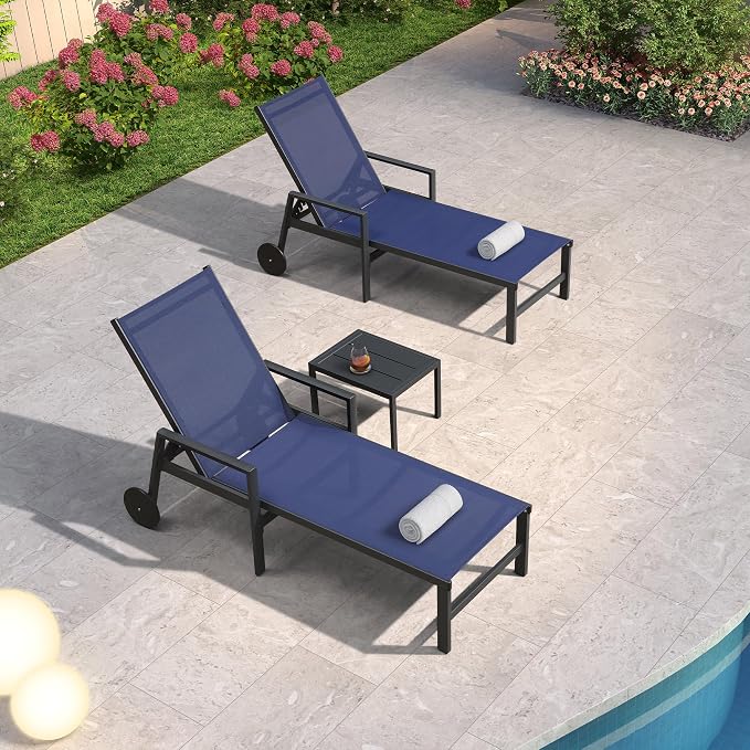 PURPLE LEAF 2 Pieces Outdoor Chaise Lounge Aluminum Patio Lounge Chair by PURPLELEAF