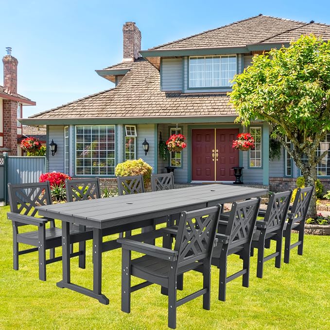HDPE Dining Table Set for 8, 10-Piece Outdoor Table and Chairs Include 8 Dining - Image 6