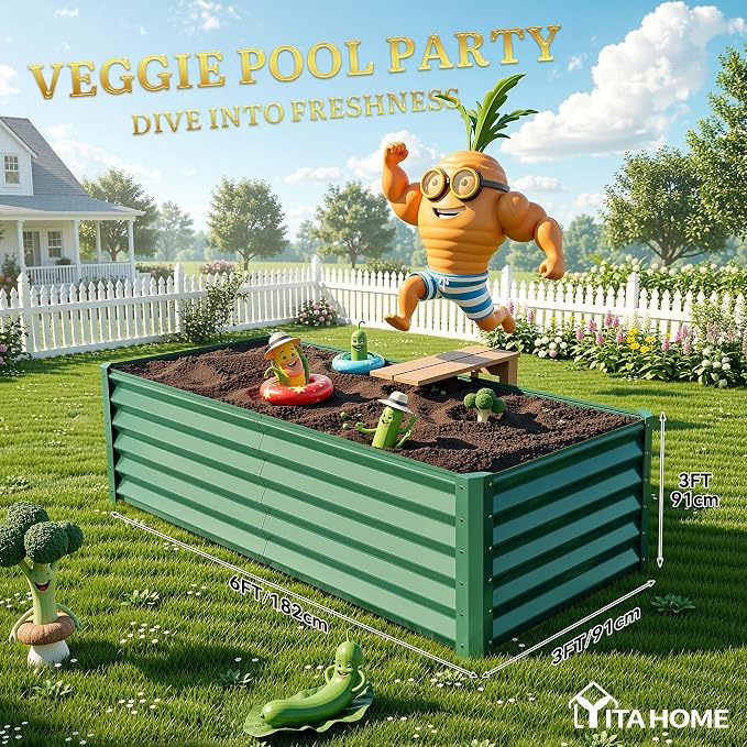YITAHOME 6x3x3ft Large Raised Garden Bed Kit, Galvanized Metal Planter Box - Image 8