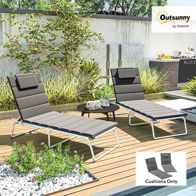 Outsunny Outdoor Lounge Chair Cushion Set of 2, Foldable Patio Chaise Lounge - Image 2