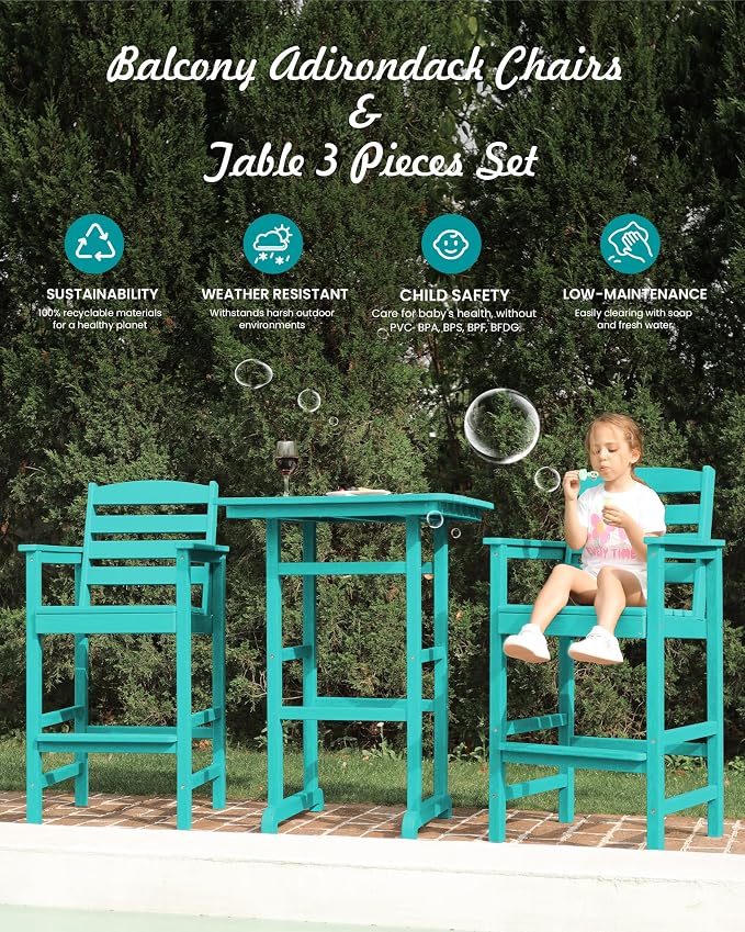 SERWALL Tall Adirondack Chairs Set of 2, Oversize Balcony Adirondack Chairs Set - Image 7