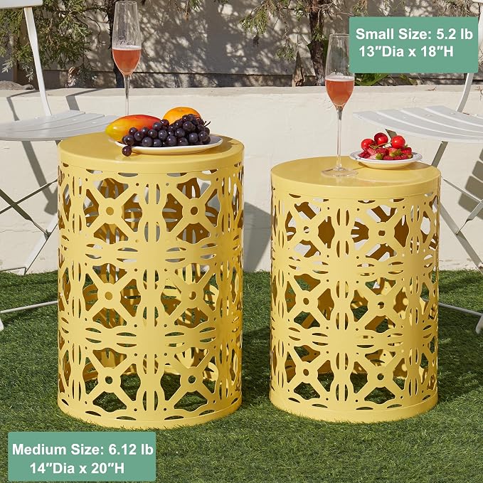 Y&M Set of 3 Round Heavy-Duty Side Table End Table, Outdoor Decorative Garden - Image 3