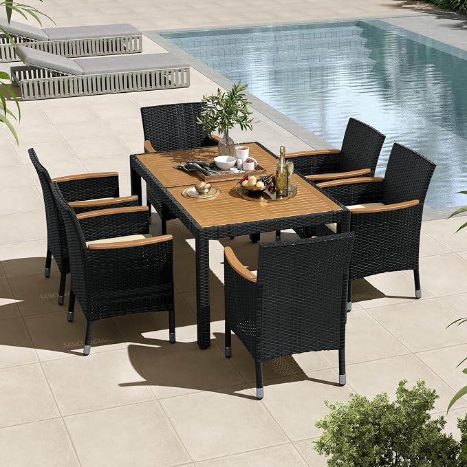 Yaheetech 7 Piece Patio Furniture Set, Outdoor Dining Acacia Wood Table Top - Image 9