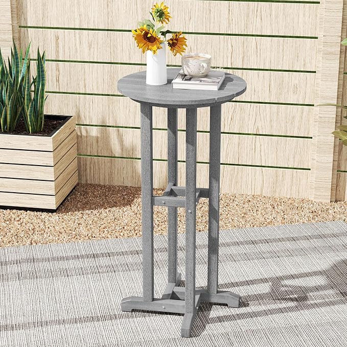 Tangkula 21.5" Round Bar Table, Patio HDPE Bar Height Dining Table w/Slatted - Image 2