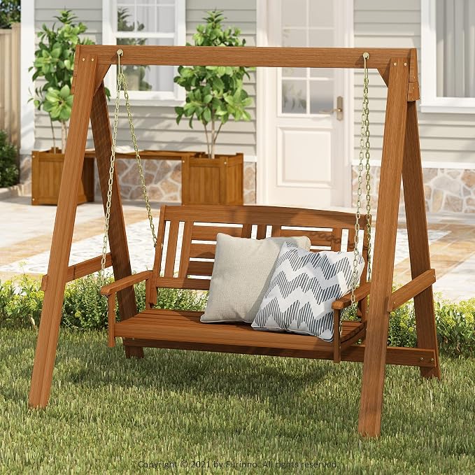 Furinno Tioman Hardwood Patio / Garden / Outdoor 4ft Porch Swing, 2 Seater - Image 3