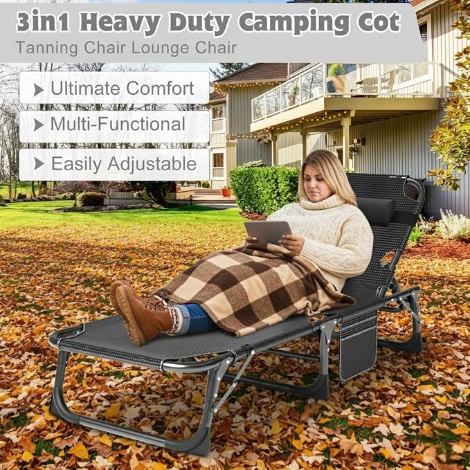 ABORON Heavy Duty Tanning Chair, Outdoor 5-Position Folding Chaise Lounge Chair - Image 3