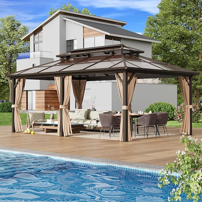 EROMMY 12' x 20' Gazebo Polycarbonate Double Roof Canopy by EROMMY