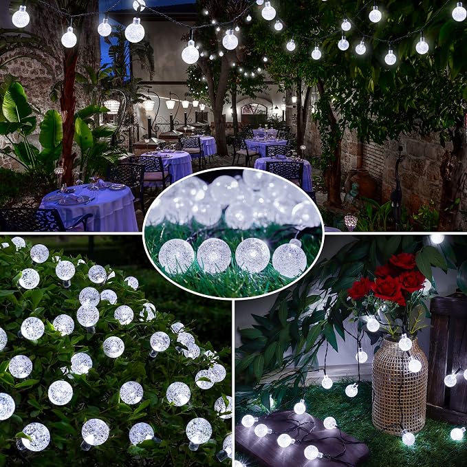 2-Pack 30 LED 20FT Solar String Lights Outdoor, Crystal Globe Lights - Image 5