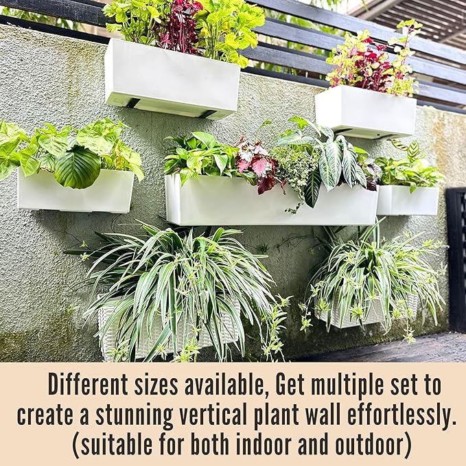 LaLaGreen Wall Planter for Outdoor White Self Watering Rectangular Window Boxes - Image 5