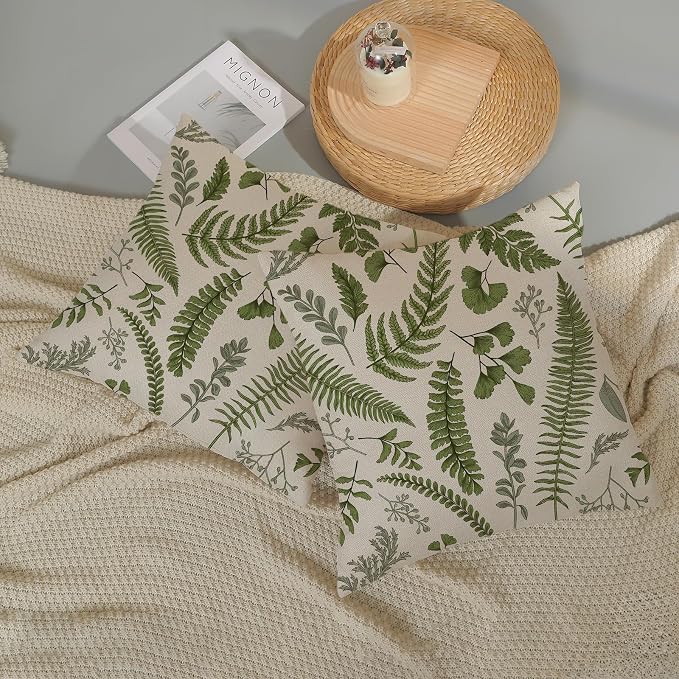 Sage Green Spring Pillow Covers 18x18 Inch 2 Pcs Vintage Leaf Plant Decor Throw - Image 5