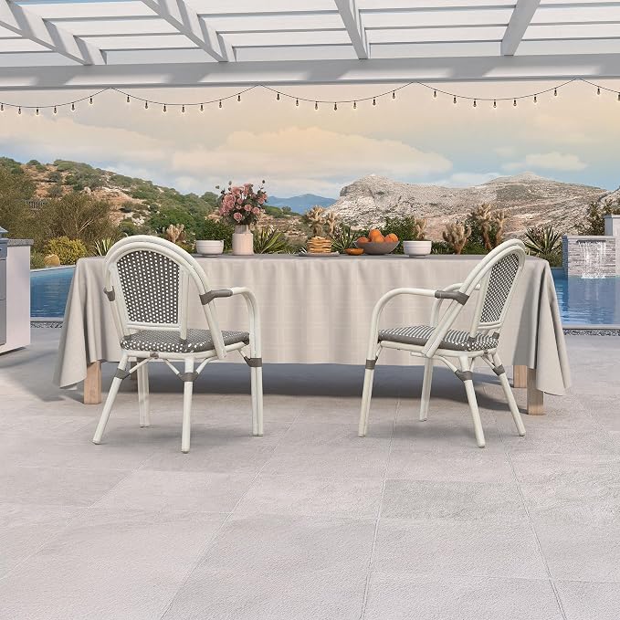 PURPLE LEAF French Bistro Armchairs Set of 4 Aluminum Hand-Woven Rattan Wicker - Image 2