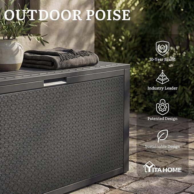 YITAHOME 90 Gallon Large Outdoor Deck Box, Lockable Waterproof Resin Storage Box - Image 9