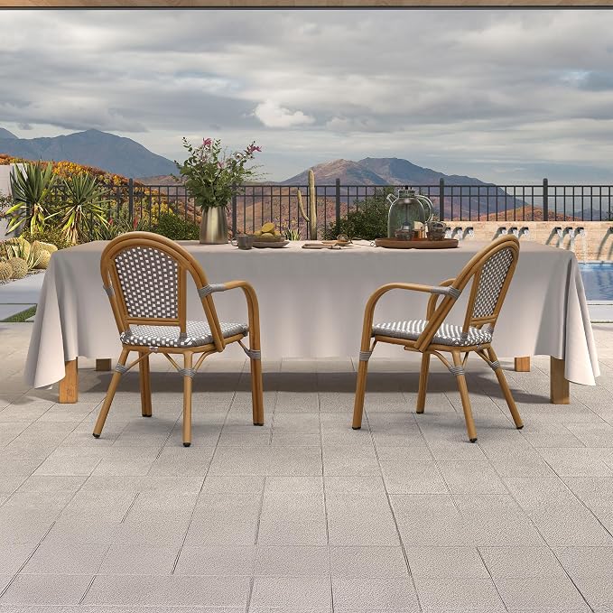 PURPLE LEAF French Bistro Armchairs Set of 4 Aluminum Waterproof Rattan Wicker - Image 3