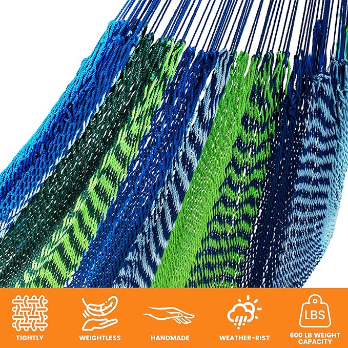 Lazy Daze Hammocks Handwoven Mayan Hammock, 10.5 FT Soft Rope Double Hammocks - Image 4