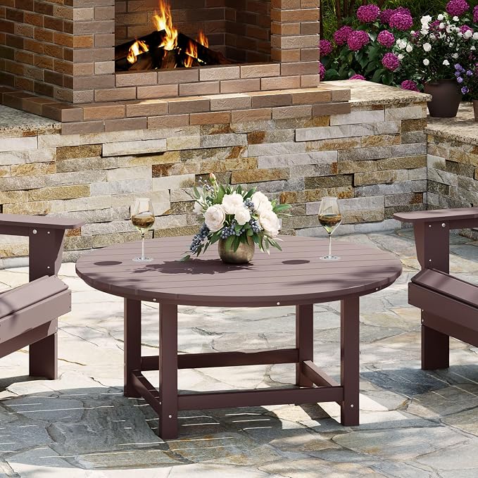 WestinTrends Malibu Low Outdoor HDPE Round Patio Coffee Table, Dark Brown by WestinTrends