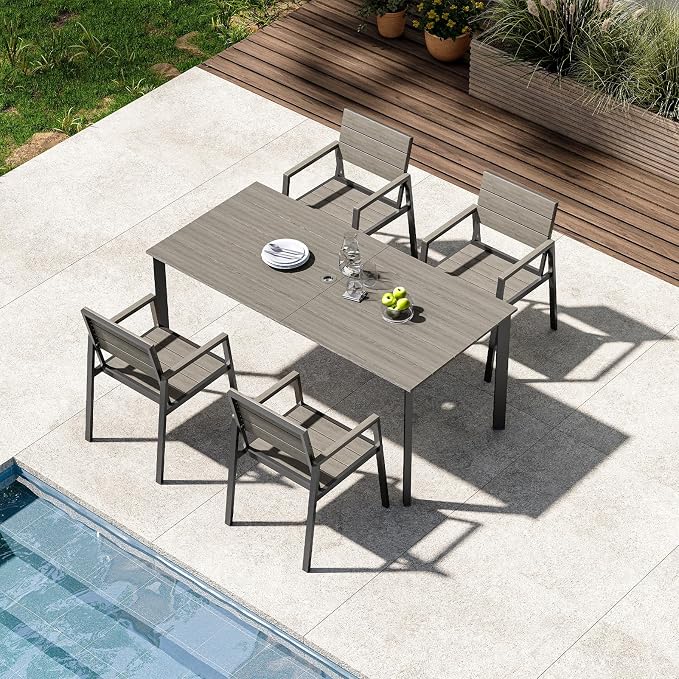 Outdoor Patio Dining Set for 4，Aluminum & HDPS Patio Table and Chairs Set by ComfCove